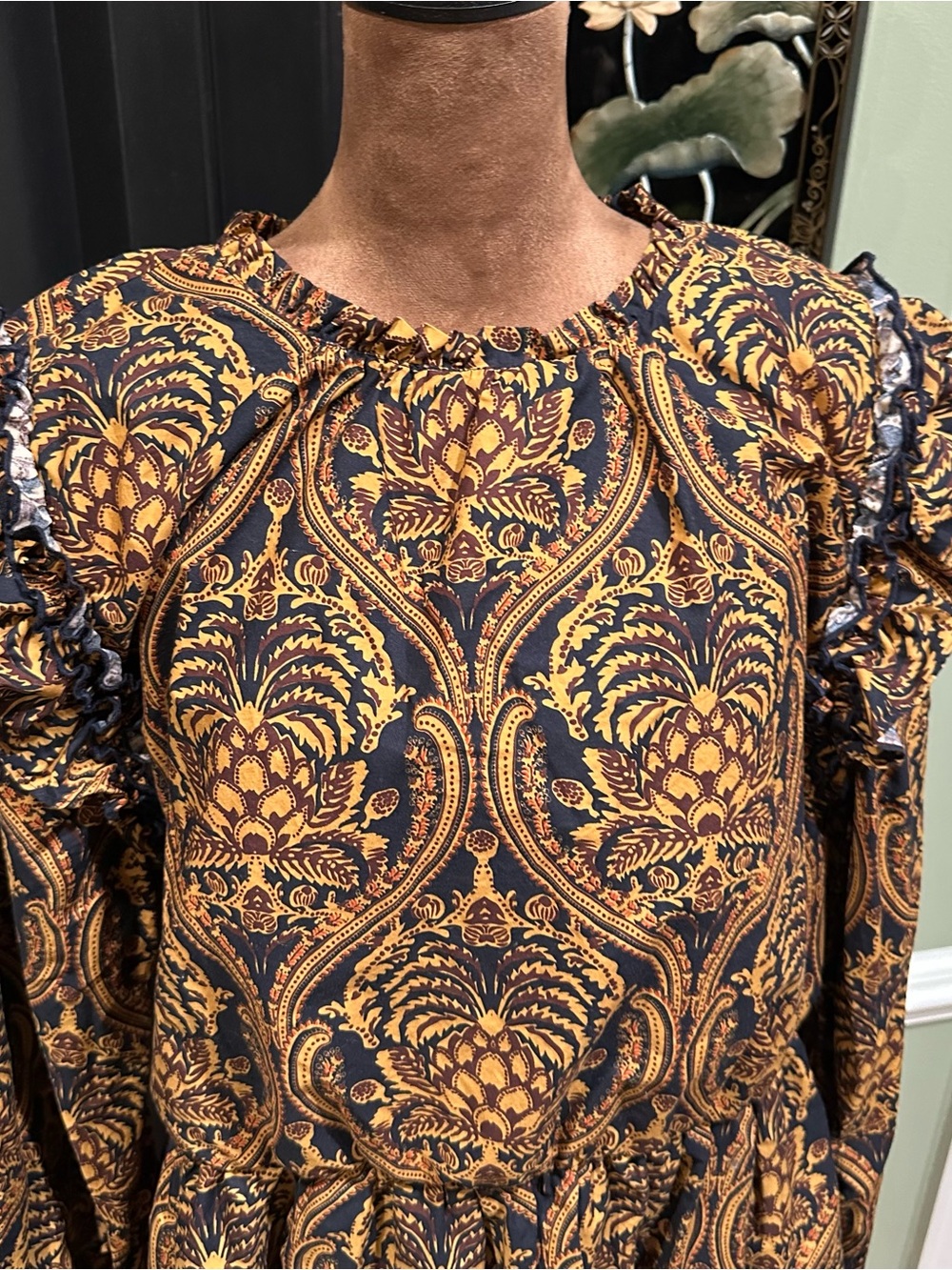 Anthropologie A Loves A Damask Print Voile Ruffle Dress – Size XL - Picture 2 of 13